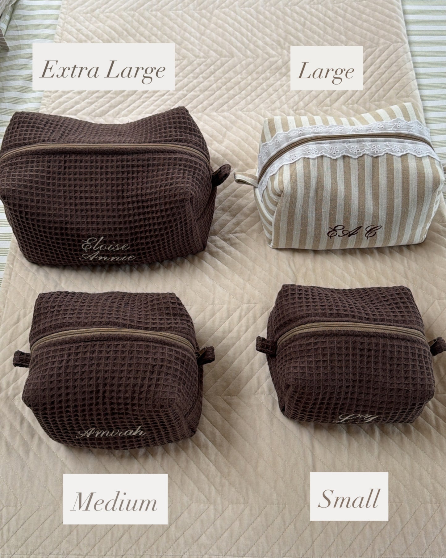 Beige Gingham Lace Wash Bag