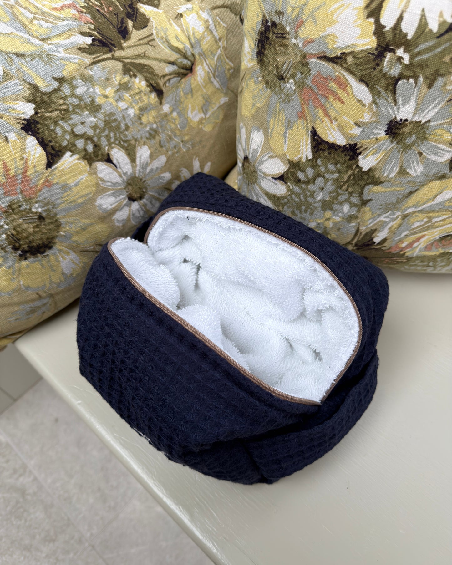 Navy Waffle Wash Bag