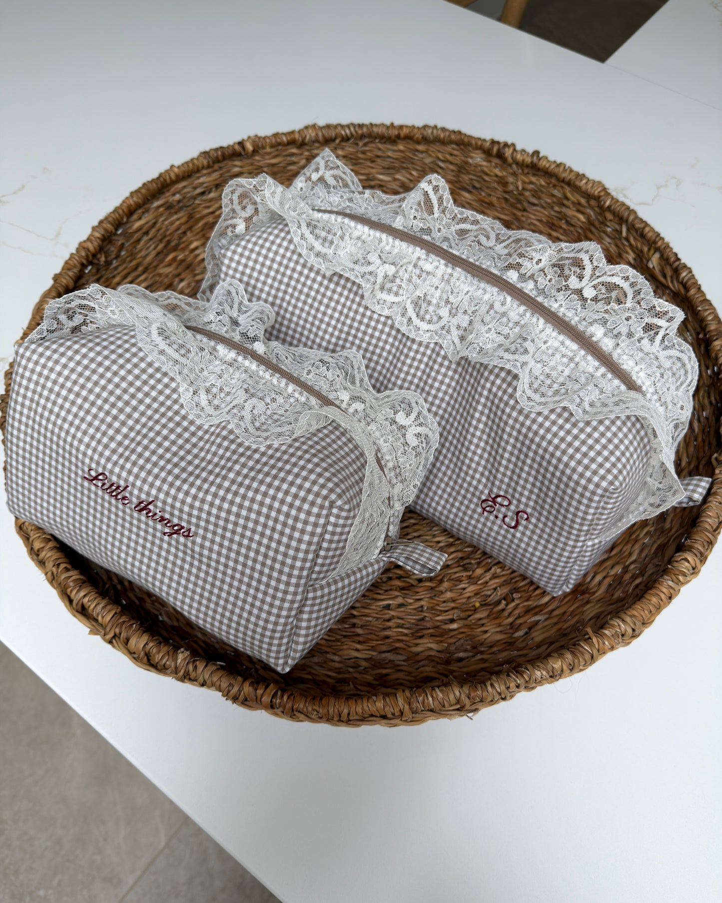 Beige Gingham Lace - Small print