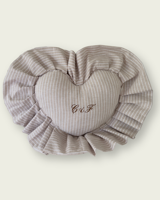 Ruffle Heart Cushion - Beige